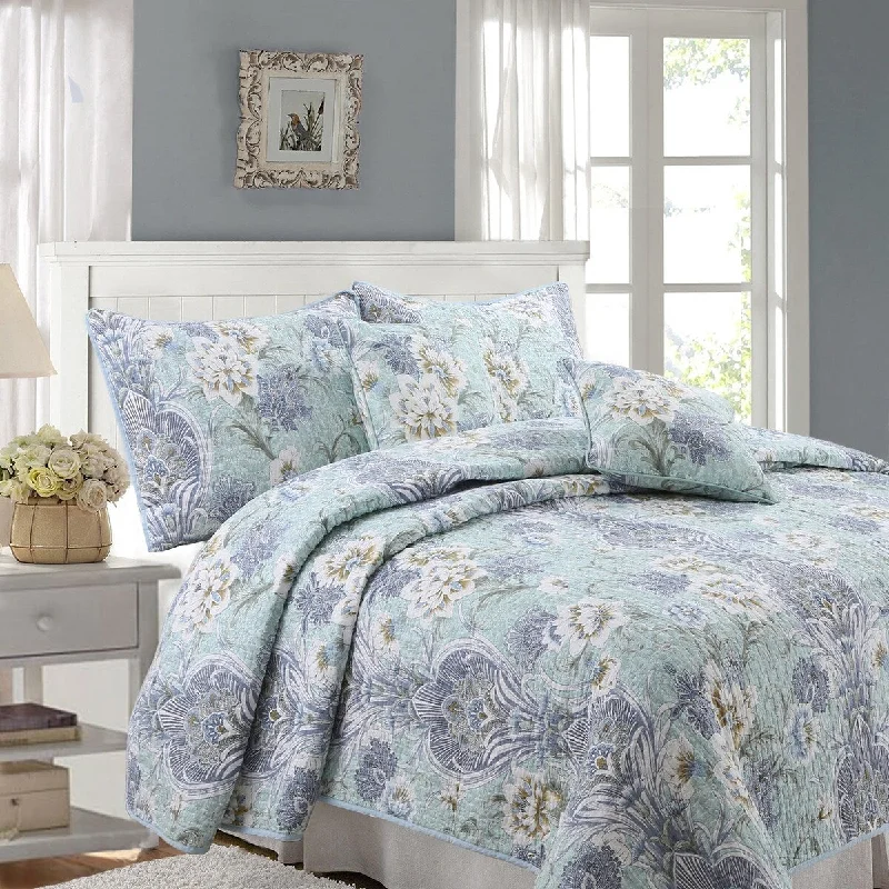 Cozy Line Jasmine Floral 3-piece Reversible Cotton Quilt BeddingSet