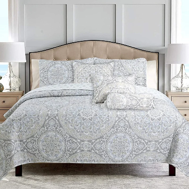 Cozy Line Venetia Grey Medallion 3-piece Quilt Bedding Set