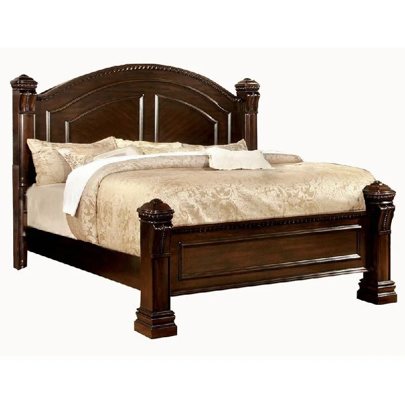 Eastern King Bed with Paneled Details and Camelback Headboard, Brown