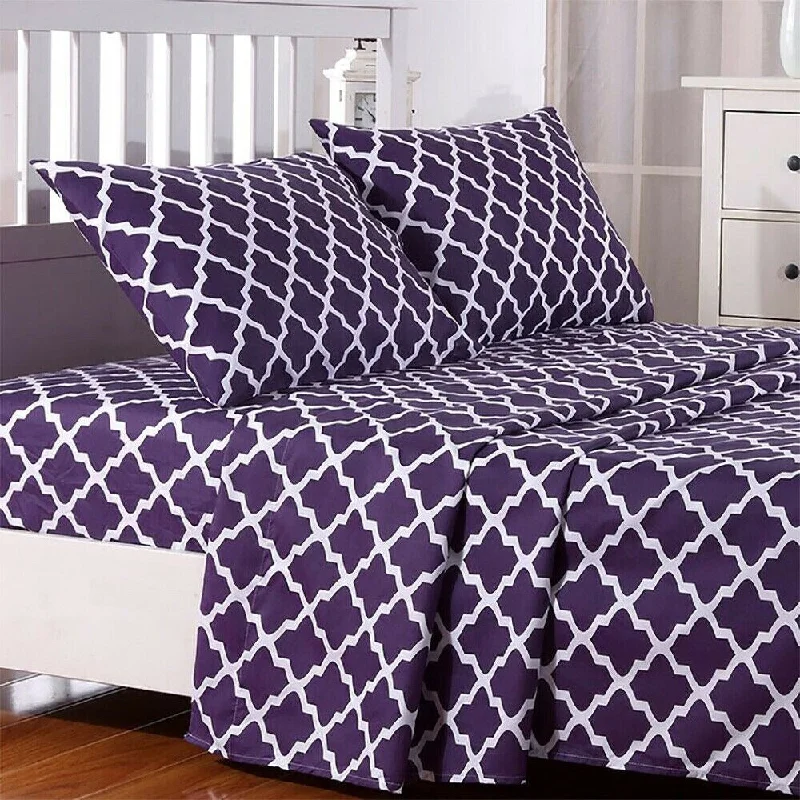 Egyptian Comfort Bed Sheet Set 1800 Count 4 Piece Twin Purple White