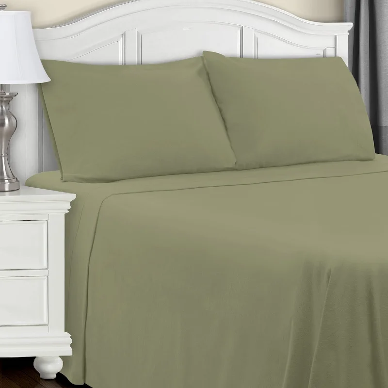 Extra Soft All Season 100% Brushed Cotton Flannel Solid Bedding Sheet Set with Deep Pockets Fitted Sheet - Sage, Queen Size