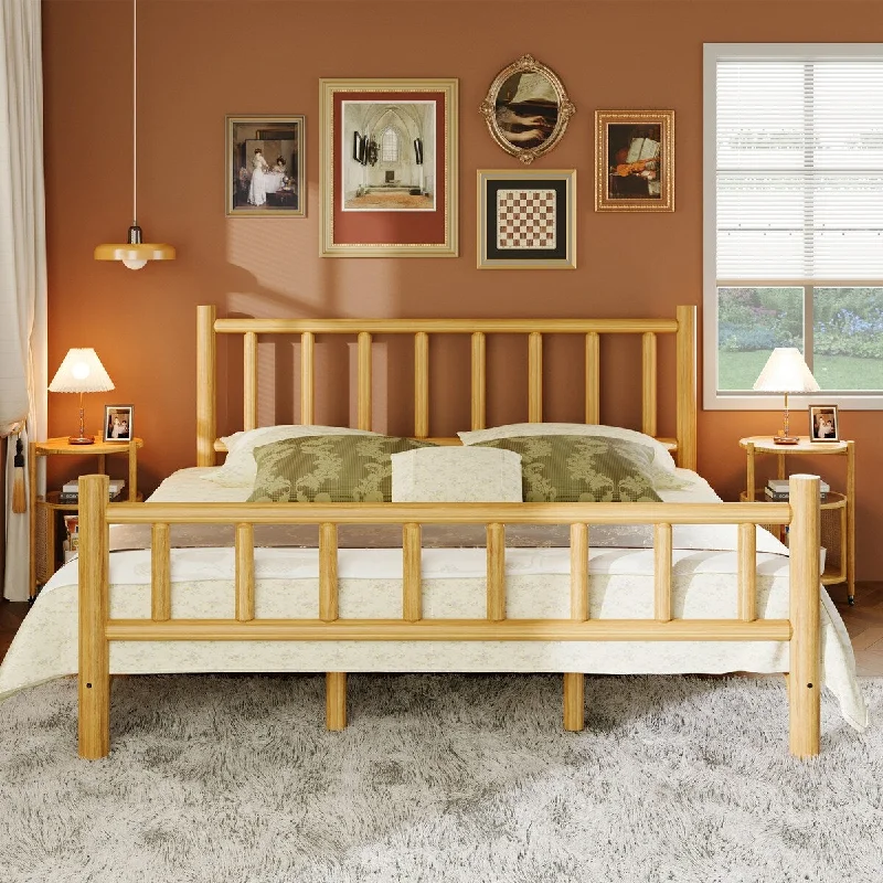 Farmhouse Log Bed Frame - King Size Rustic Pine Wood Construction