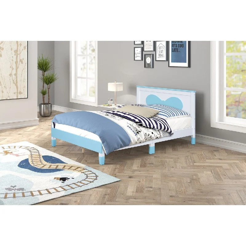 Full Size Wood Platform Bed with Footboard and Headboard, Bow-Knot Decoration Slat Platform Bed Single Bed for Kids Teens