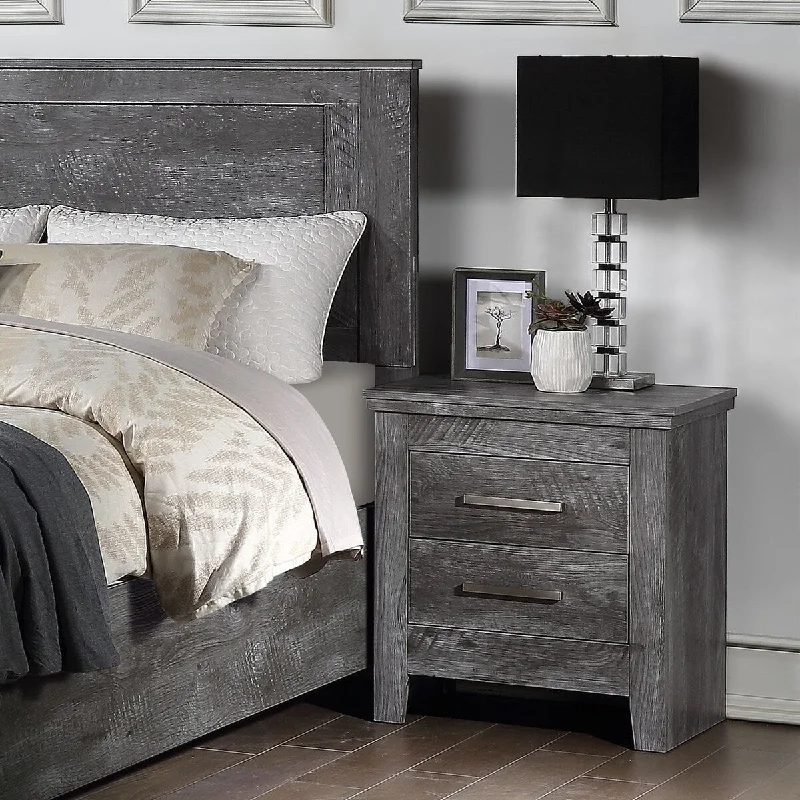 Grey solid wood bedside table Double drawer bedside storage No Assembly Required for Bedroom