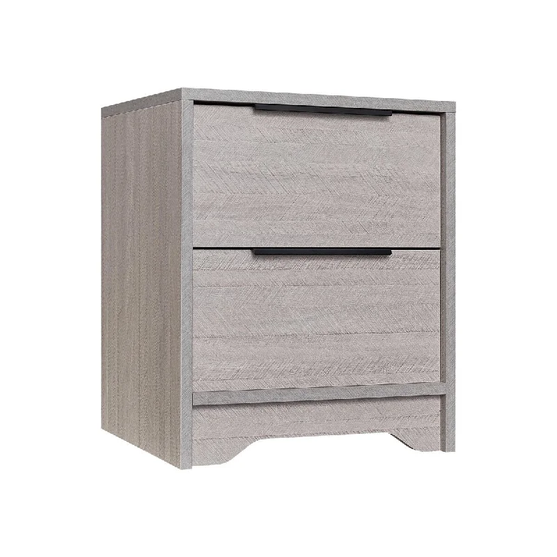 Grey Solid Wood Bedside Table with 2 Drawer Storage Drawers