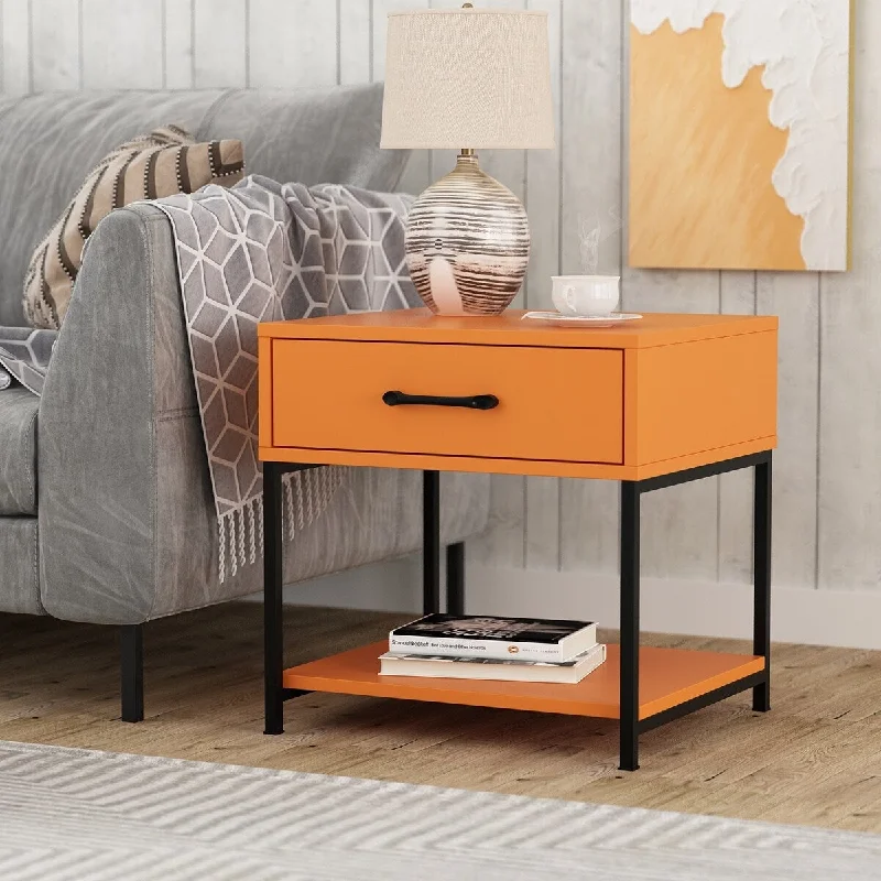 Kerrogee 1-Drawer Modern Nightstand - Bedside End Table - Orange/Black