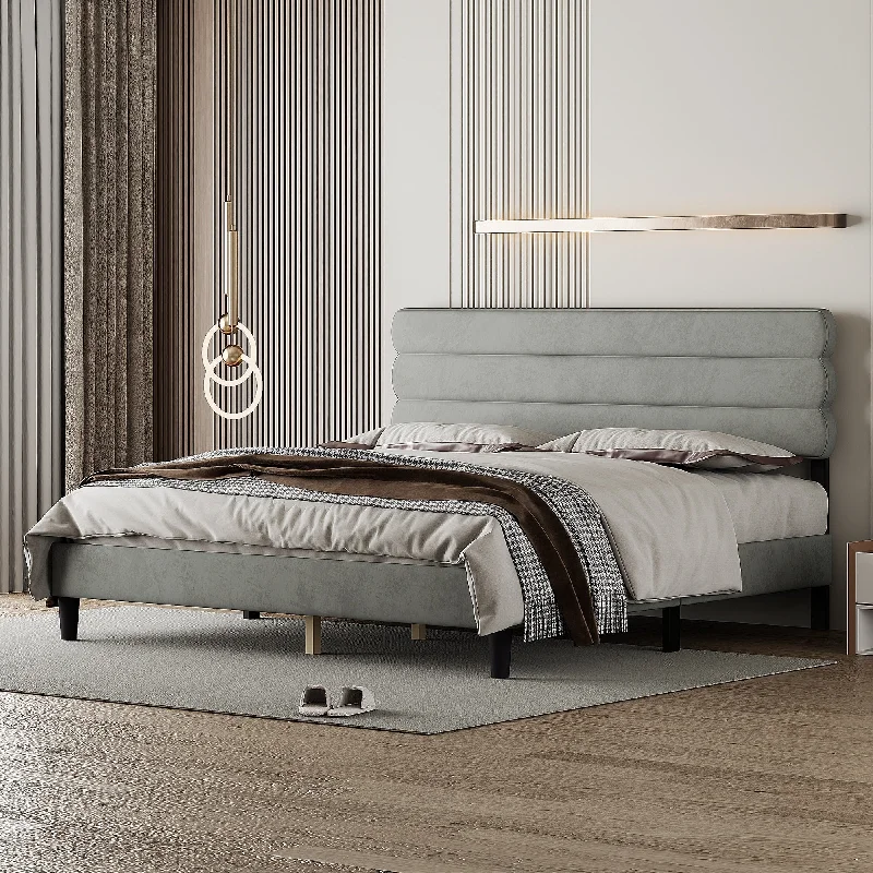 King Size Channel-tufted Upholstered Platform Bed