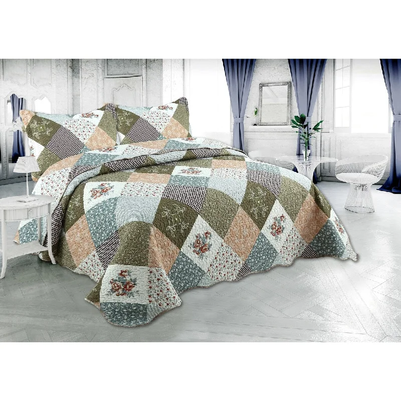 Marina Decoration Rich Printed Embossed Pinsonic Coverlet Bedspread Ultra Soft Summer Quilt Set, Modern Diagonal Floral Plaid