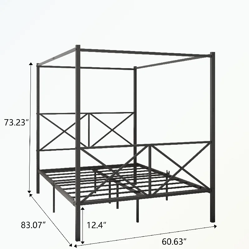 Metal Canopy Bed Frame with X Shaped Frame, Queen size