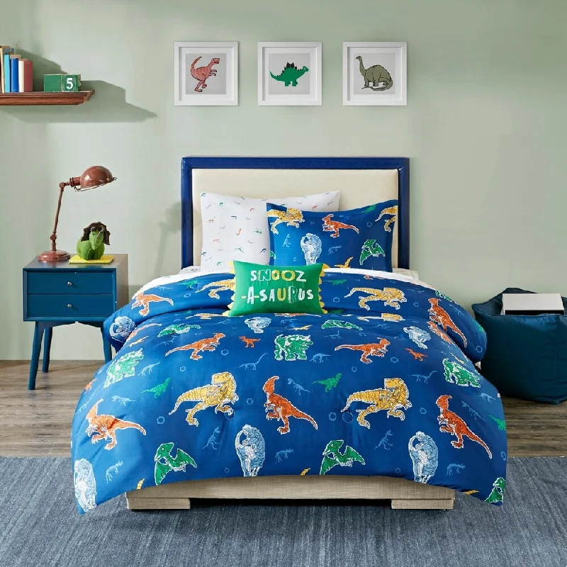 Mi Zone Kids Tyler Blue Robot Dinosaur Comforter Set with Bed Sheets