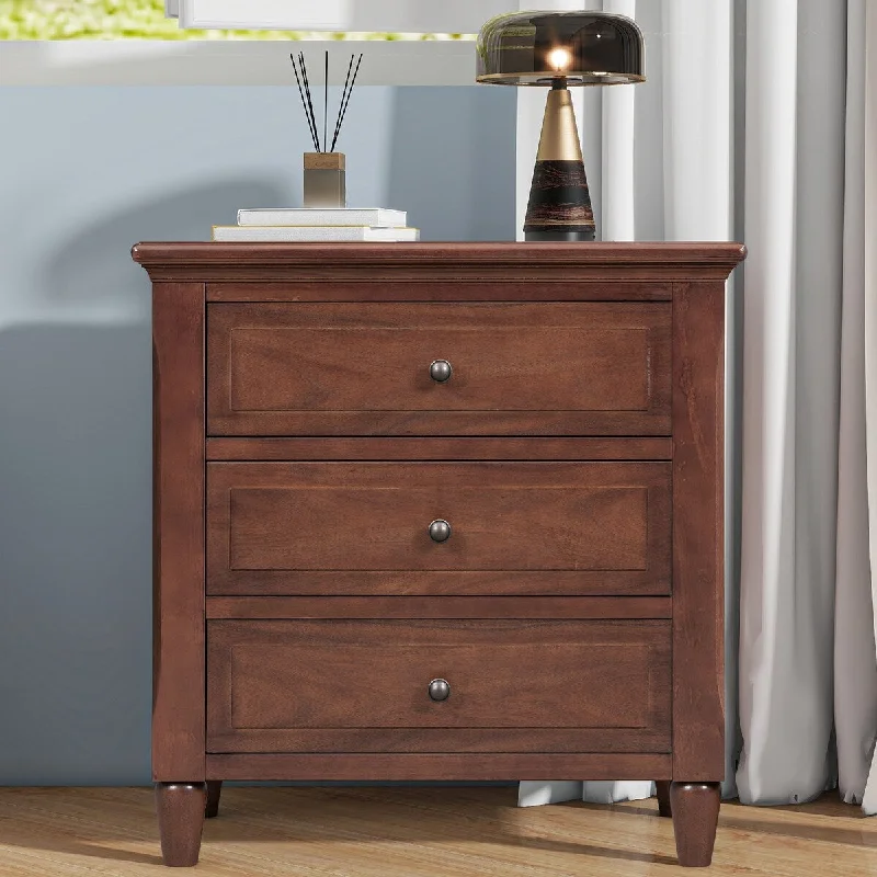 Modern Brown MDF Nightstand 3 Drawer Wooden Storage Cabinet for Bedroom Living Room