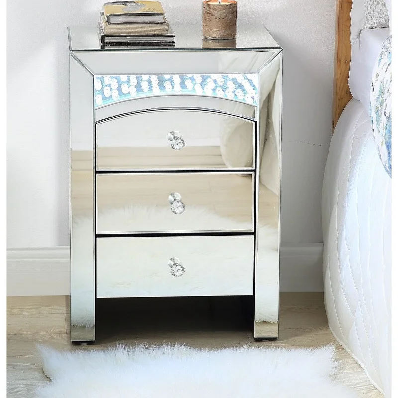 Modern LED Assembly 3 Drawers Baguette Diamond Bedroom Bedside Table Coffee Table MDF, Locker Sofa Table