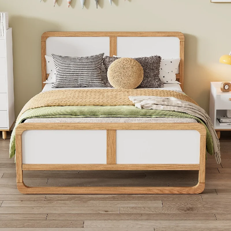 Modern Queen Size Solid Wood Platform Bed - No Box Spring Needed