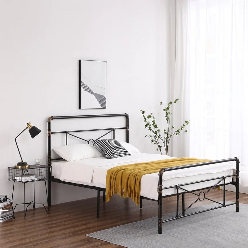 Modern Water Pipe Iron Bed Frame Black Iron Bed