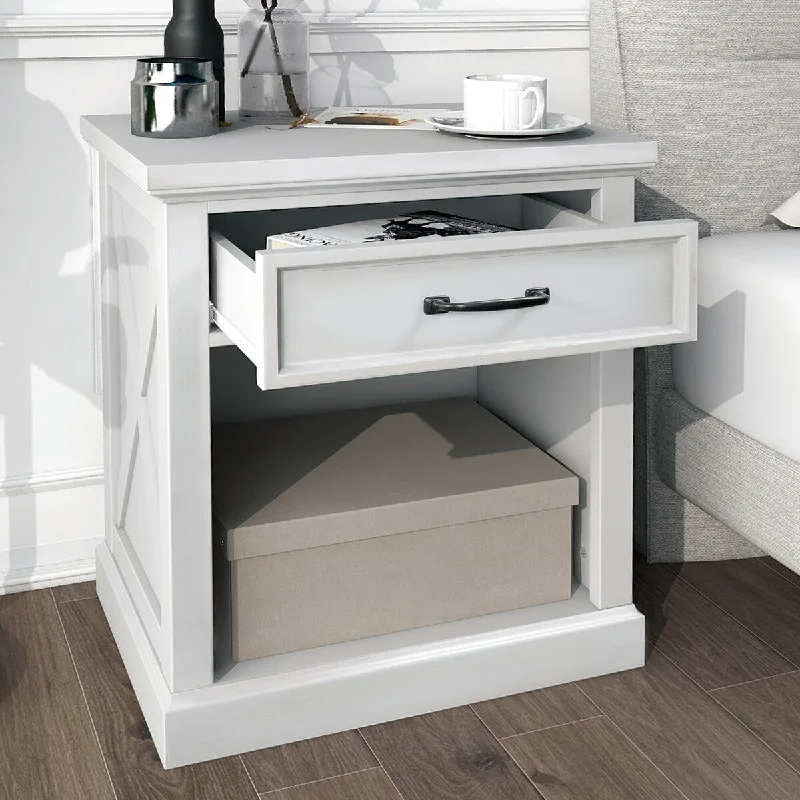 Modern Wooden Table With 1 Drawer and 1 Open Bedside Table MDF, Metal Handle Locker For Living Room/Bedroom