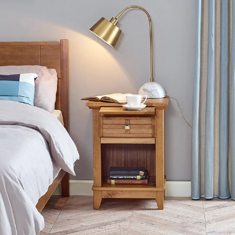 MUSEHOMEINC Rustic Wood Nightstand/End Table with Drawer, and Pull-Out Tray/End Table for Bedroom Open Cabinet Storage