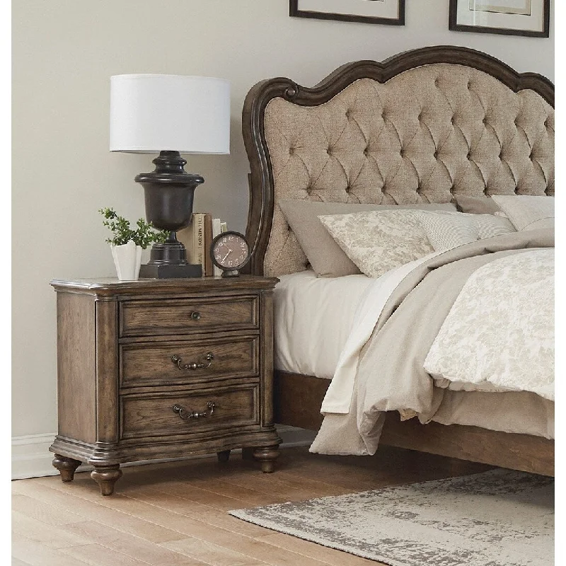 Nightstand with Brown Oak Finish, 1pc Bedside Table, Wooden Formal Bedroom Furniture, Decorative Drawer Pulls