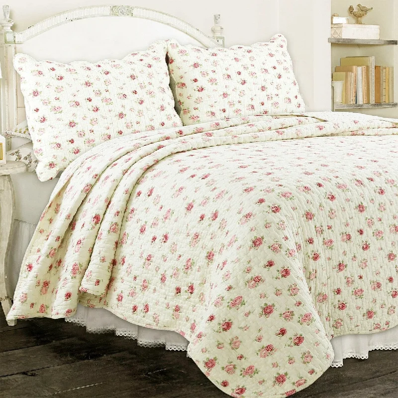 Pink Rose Garden 3-Piece King-size Quilt Bedding Set