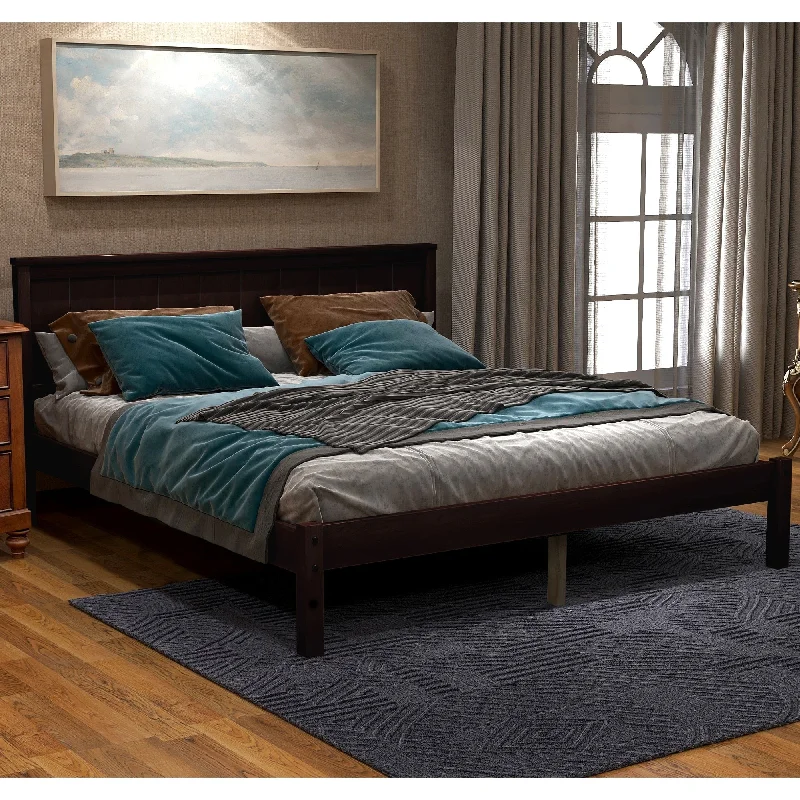 Platform Bed Frame with Headboard, Wood Slat Support