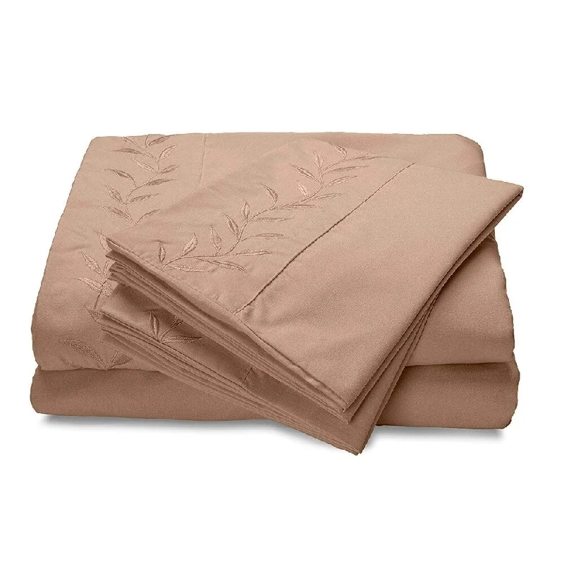 Reversifi Embroidered Bed Sheets Set Soft Brushed Microfiber Full, Amphora/Taupe