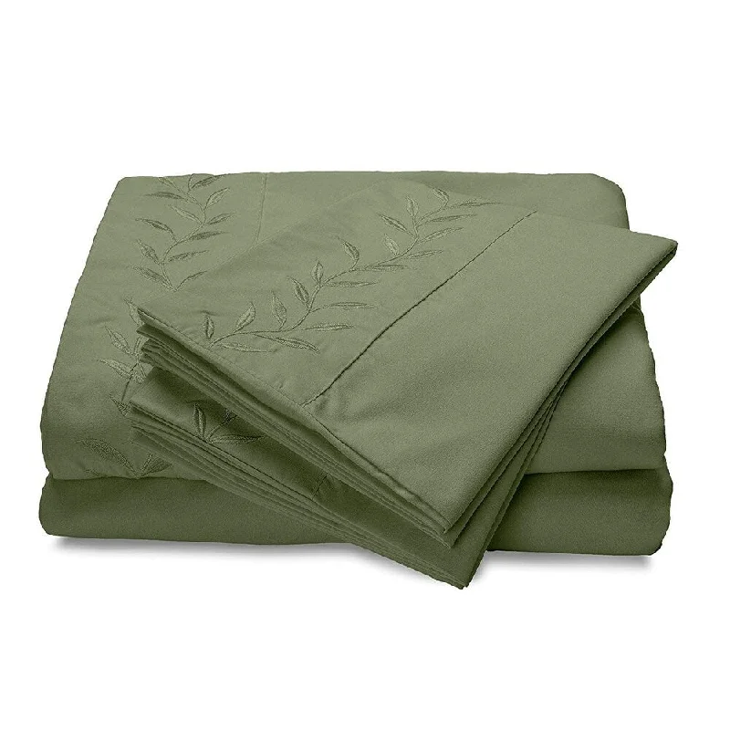 Reversifi Embroidered Bed Sheets Set Soft Brushed Microfiber Full, Oil Green