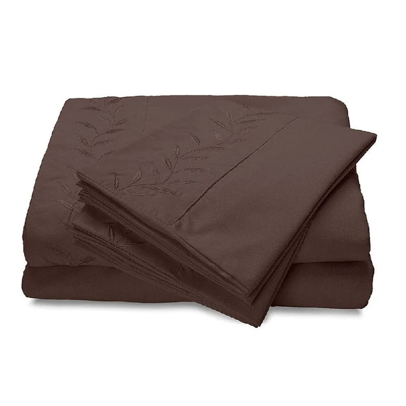 Reversifi Embroidered Bed Sheets Set Soft Brushed Microfiber King, Chestnut/Brown