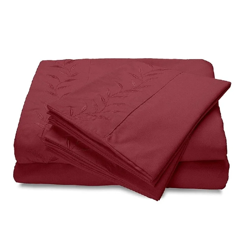 Reversifi Embroidered Bed Sheets Set Soft Brushed Microfiber King, Ruby Wine