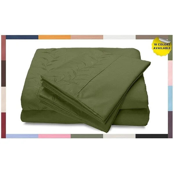 Reversifi Embroidered Bed Sheets Set Soft Brushed Microfiber Queen, Callisto Green