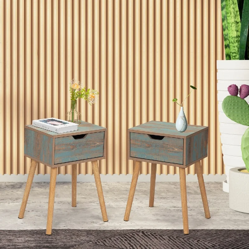 Rust green Single drawer bedside table-pack of 2