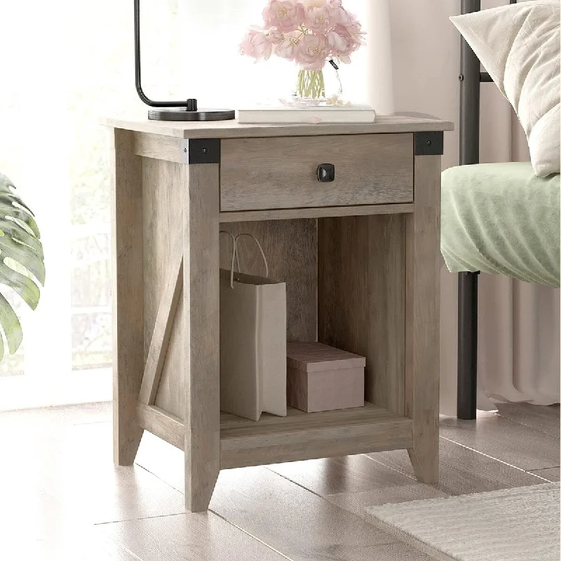 Rustic Nightstand With Drawer Farmhouse Bedroom Small 16"D x 19"W x 24"H