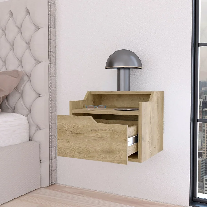 Rustic Wooden Double Shelf Hanging Nightstand for Bedrooms