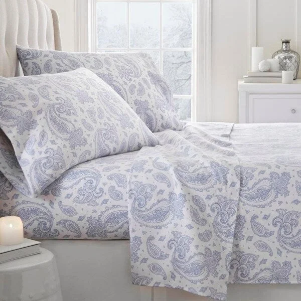 Soft Essentials Premium Paisley Pattern 4 Piece Flannel Bed Sheet Set