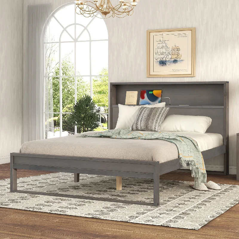 Structured Wood Platform Bed with Storage and USB Ports