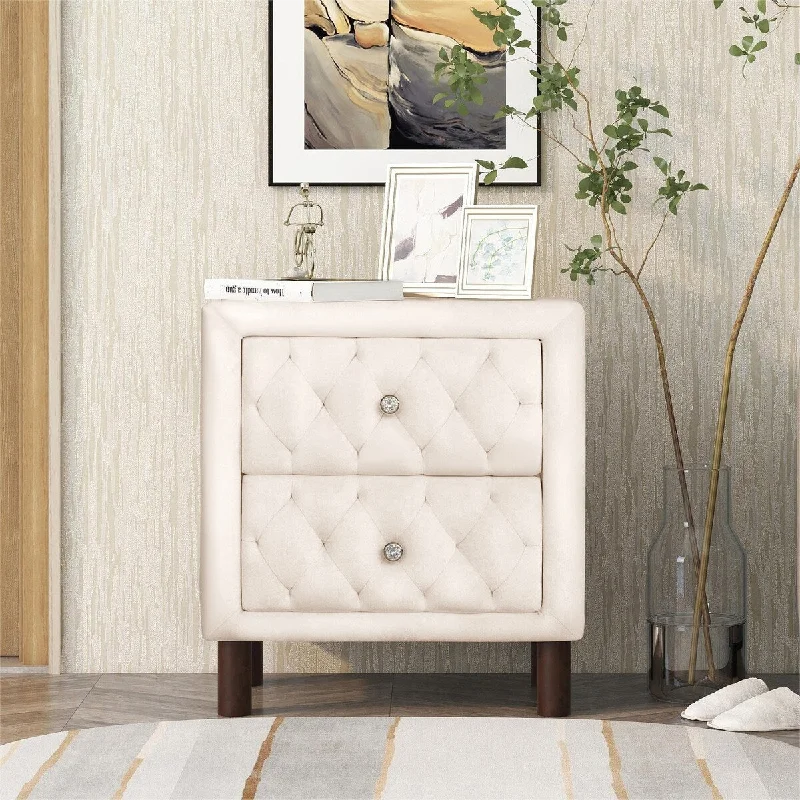 Stylish Design Soft and Warm Upholstered Wooden Nightstand with Two Drawers ,Bedside Table with Velvet Fabric