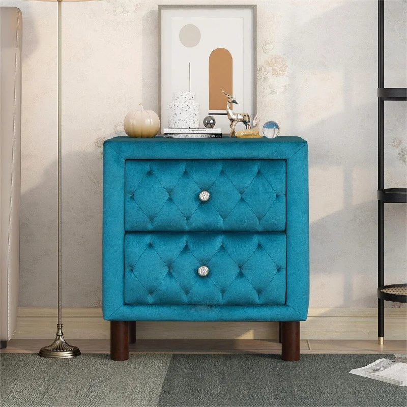 Stylish Design Soft and Warm Upholstered Wooden Nightstand with Two Drawers ,Bedside Table with Velvet Fabric