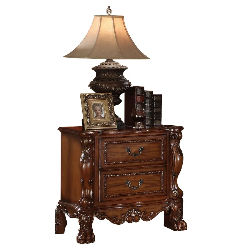 Traditional Carved Finish Bedroom Furniture Locker Bedside Table, wth Two Drawer Storage (Dovetail French Front and Rear)