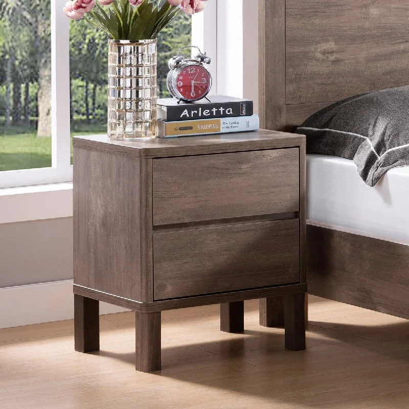 Traditional Wood Finish Bedroom Bedside Table Furniture Brown Storage Cabinet, with 2 Drawers Bedside Table Solid Wood Frame