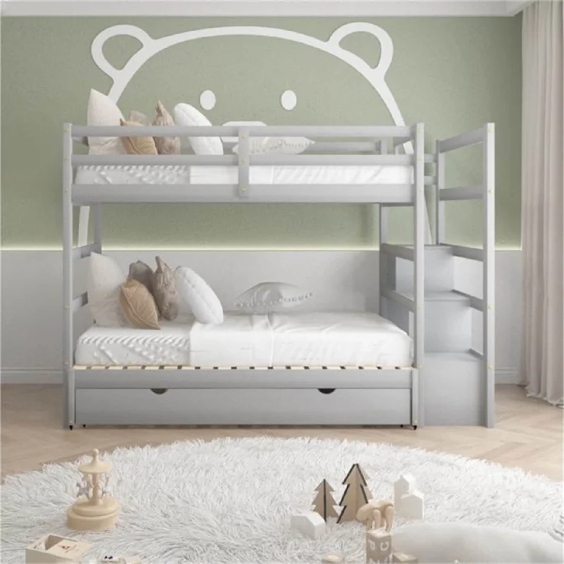 Twin over Twin/King Bunk Bed With Trundle And Extendable