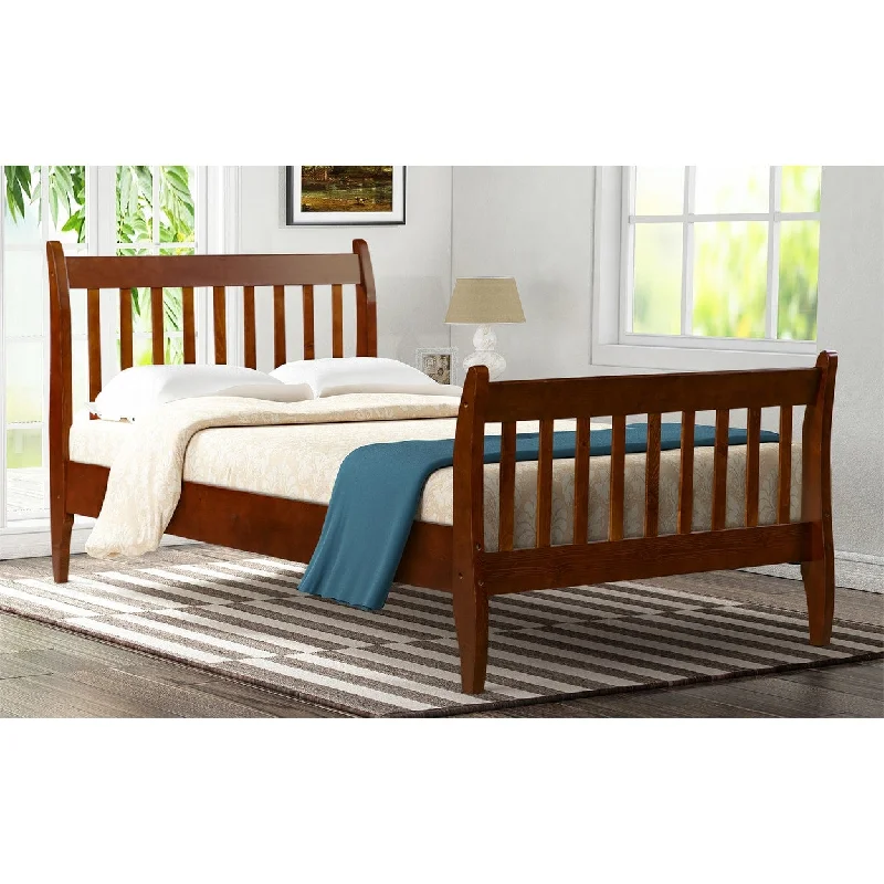 Twin Size Walnut Finished Solid Wood Platform Bed