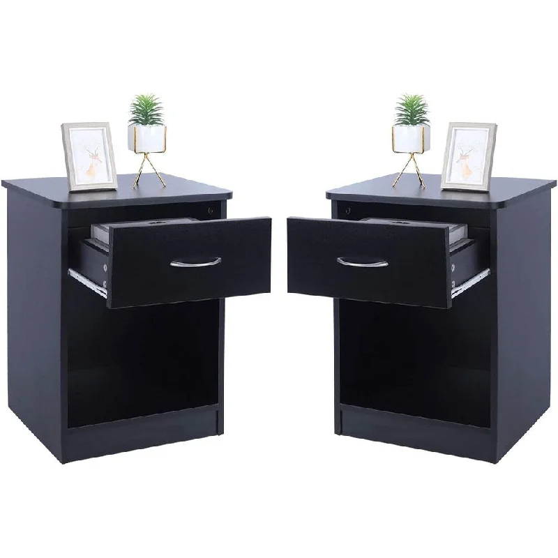 Two pieces of Black Nightstand with Drawers, Bedroom Side Tables, and Bedside Cabinets for Home Office