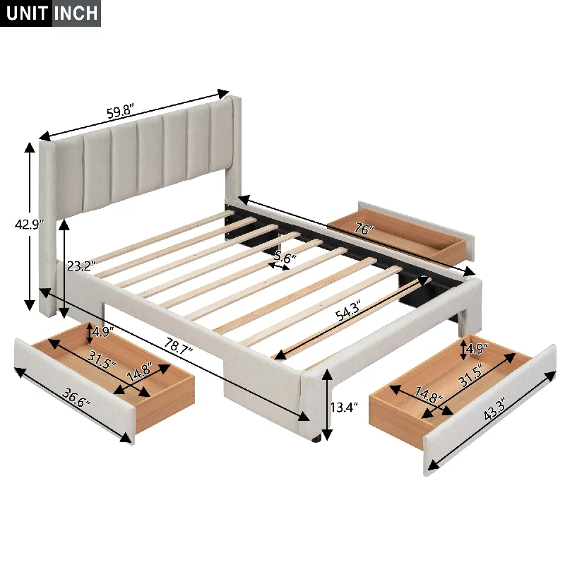 Upholstered Platform Bed with Drawer