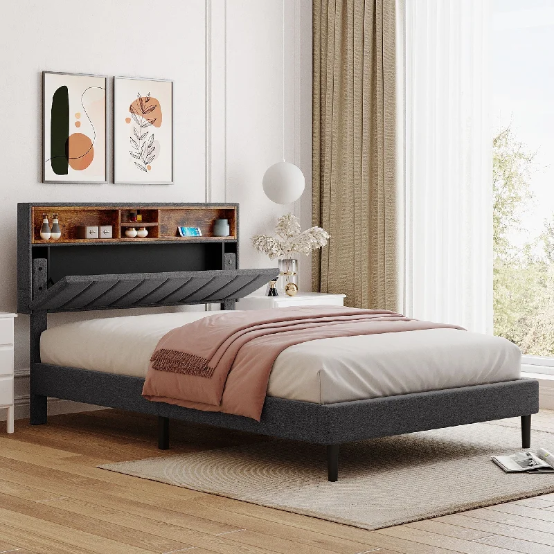 Upholstered Platform Storage Bed with USB Port