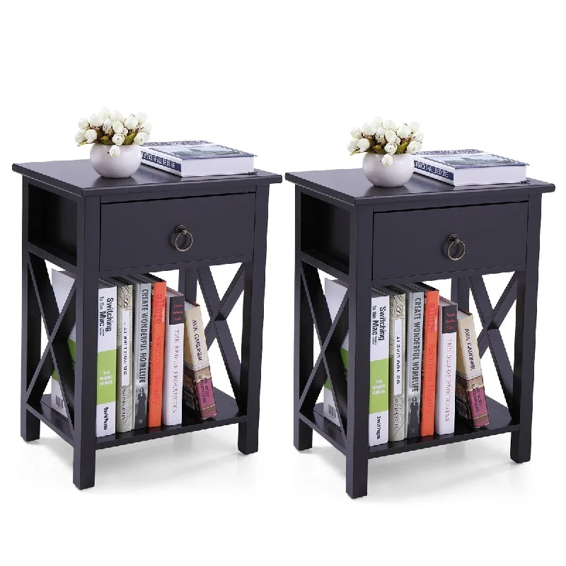 X-Shaped Nightstand Set with Drawer and Open Shelf - Versatile Furniture for Bedroom and Living Room