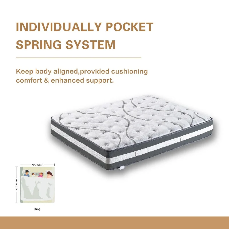 12" Hybrid Pocket Spring Mattress KING - White