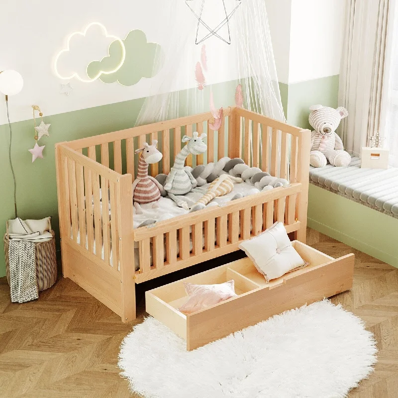 4-in-1 Convertible Crib Converts to Full Size Baby Bed with Nursery Storage Drawers, 3 Mattress Height, Converts to Toddler Bed