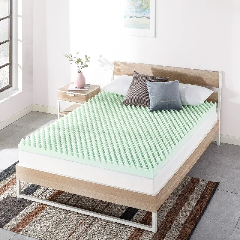 4 Inch Egg Crate Memory Foam Mattress Topper with Calming Green Tea Infusion