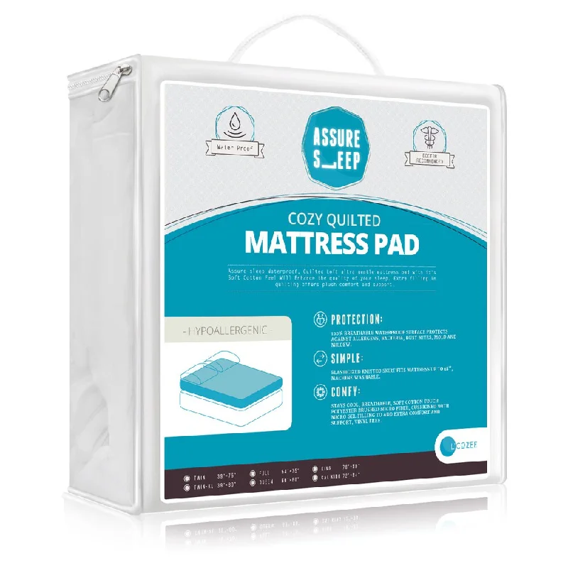 Assure Sleep Cozy Quilted Hypoallergenic Waterproof Mattress Pad - Vinyl Free