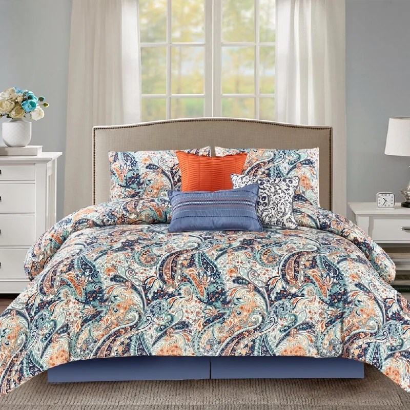 Calisto Microfiber Printed Comforter Set in Blue