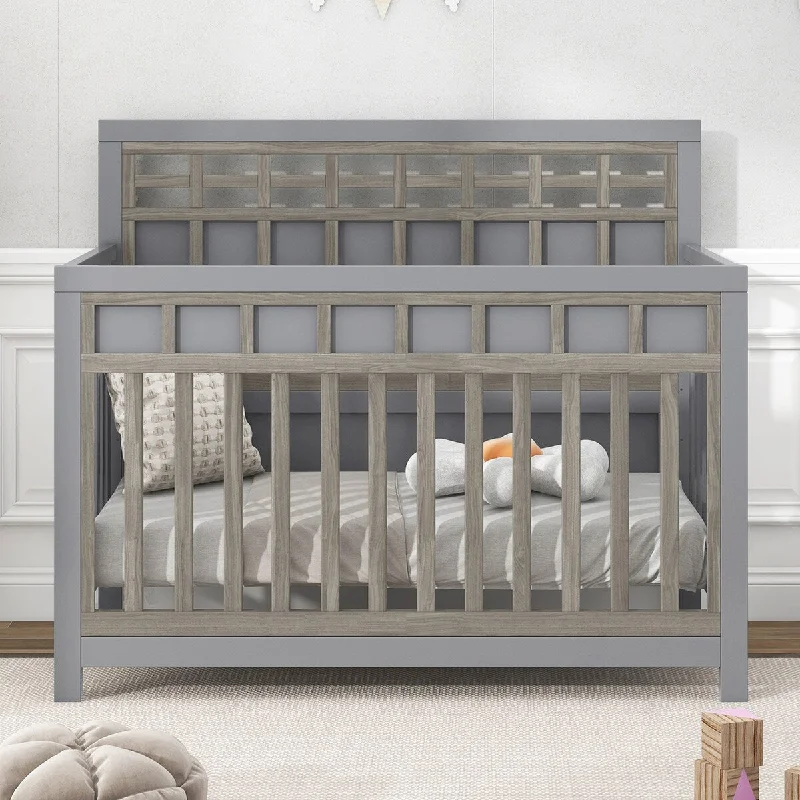 Certified Crib Baby Toddler Bed w 3 Adjustable Mattress Height,Gray