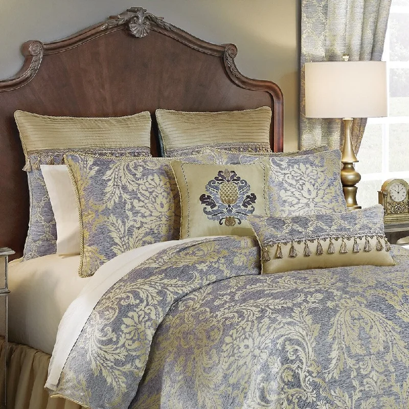 Croscill Nadia Gray and Gold Chenille Jacquard 4 Piece Comforter Set